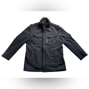 Cole Haan Wool Blend Military Field Jacket Leather Trim Utility Moto Mens Large